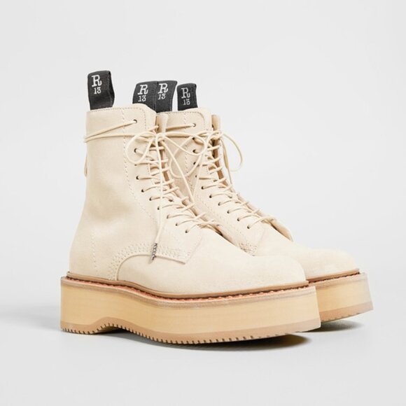 NWT R13 Single Stack Khaki Suede Boots - Picture 1 of 6